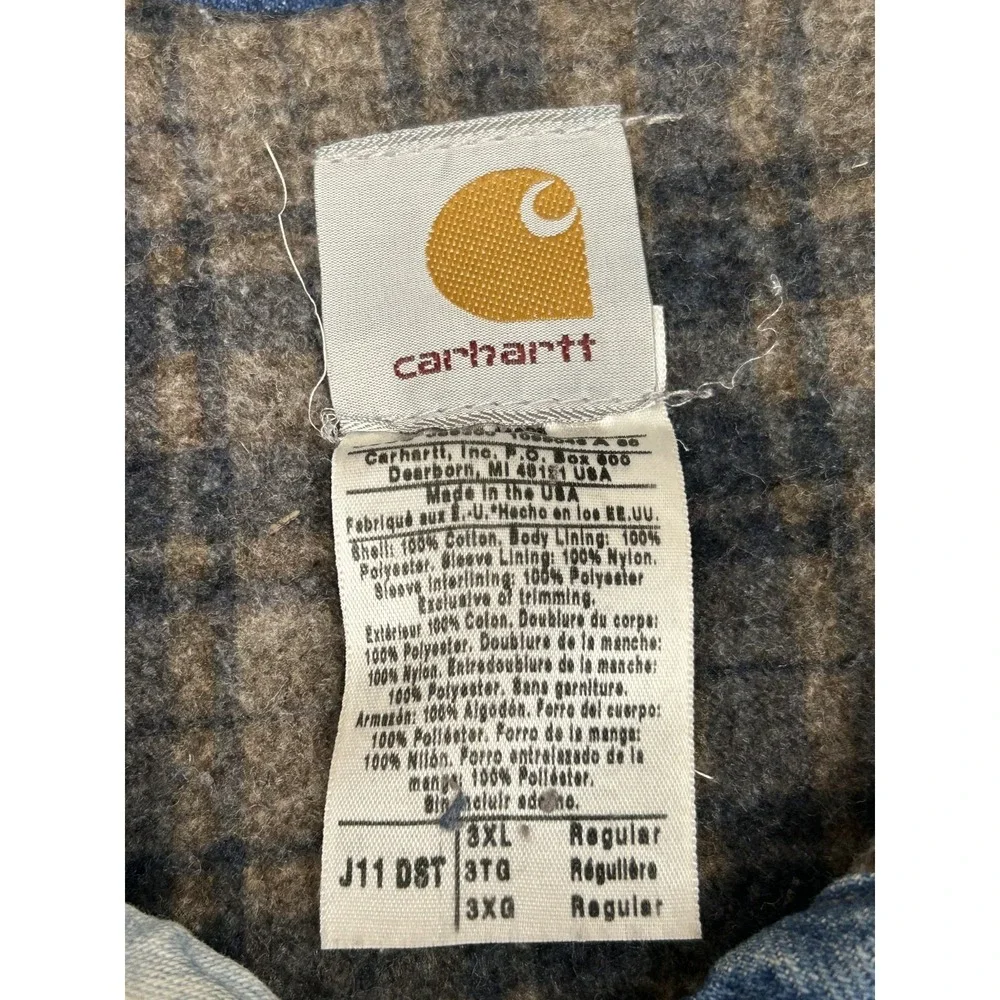 Vintage 90's Carhartt Wool Lined Distressed Denim Jacket‎ Size 3XL